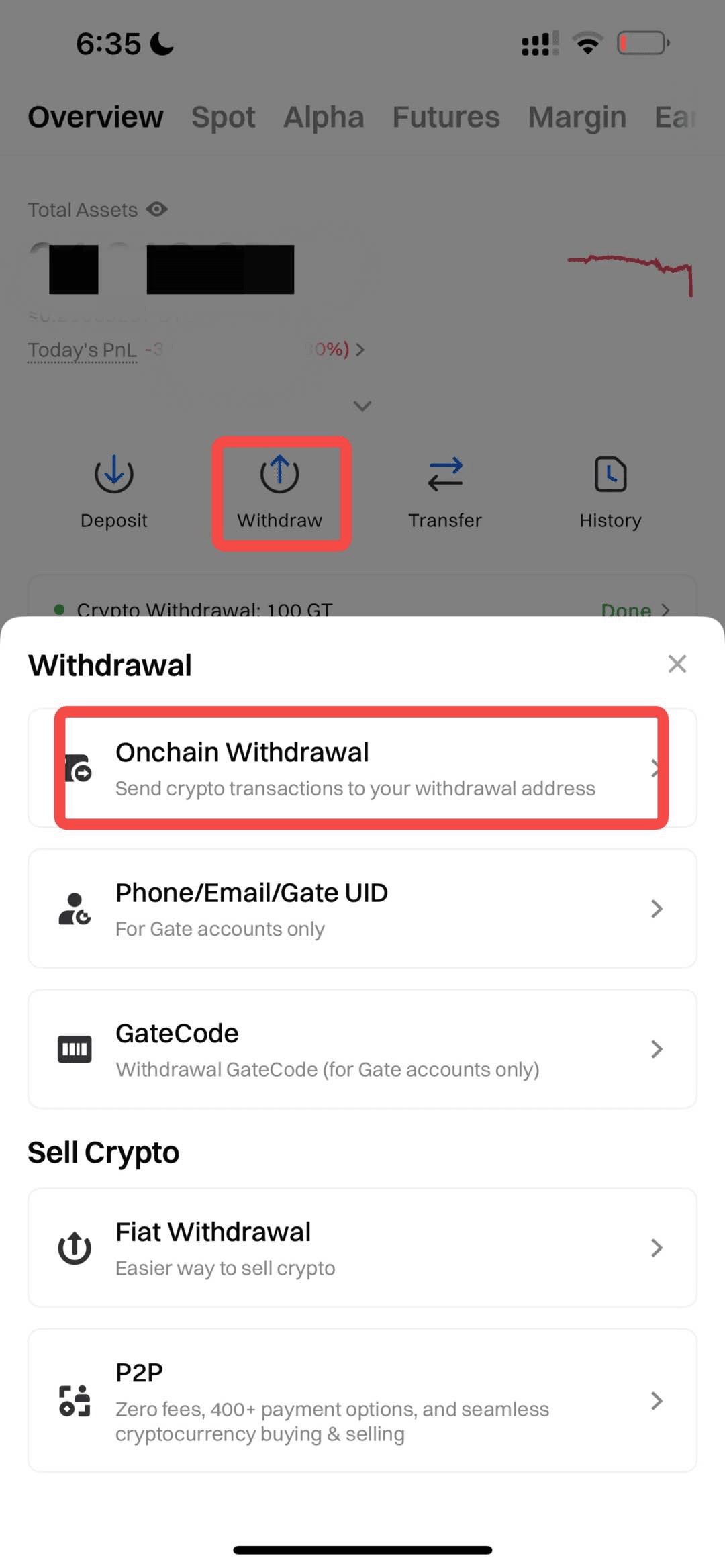 Step 1: Select Withdrawal